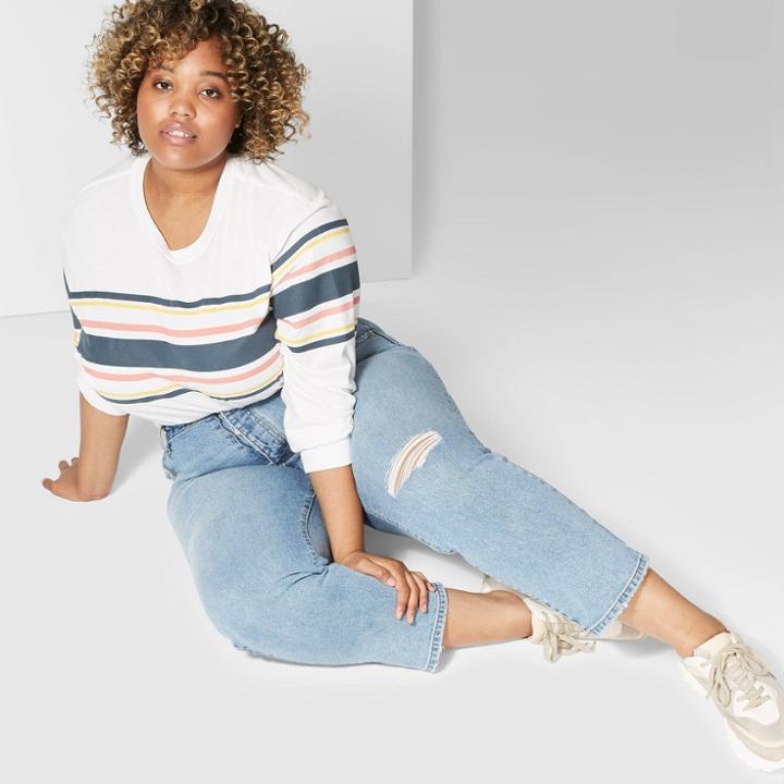 Women's Plus Size High-rise Distressed Girlfriend Jeans - Wild Fable Medium Wash 16w, Women's, Blue