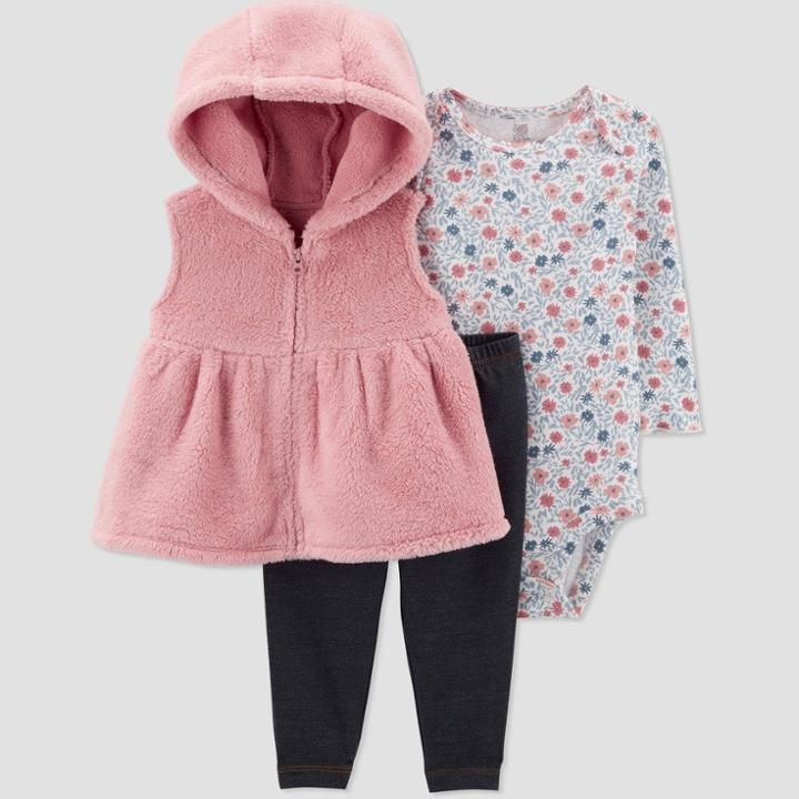 Carter's Just One You Baby Girls' Floral Sherpa Top & Bottom Set - Pink Newborn