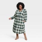 Women's Plus Size Long Sleeve A-line Dress - Knox Rose Green Plaid