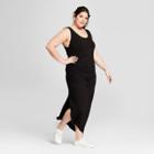 Women's Plus Size Sleeveless Asymmetrical Side Shirred Knit Dress - A New Day Black