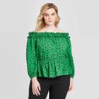 Women's Plus Size Polka Dot Long Sleeve Smocked Bardot Blouse - Who What Wear Green 2x, Women's,