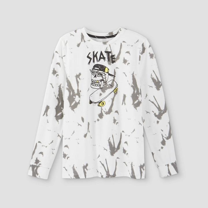 Boys' 'skeleton Head Skater' Graphic Long Sleeve T-shirt - Art Class White