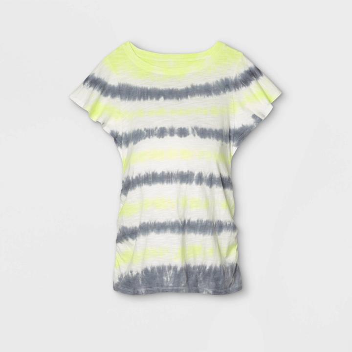 Maternity Tie-dye Flutter Short Sleeve Knit Top - Isabel Maternity By Ingrid & Isabel White