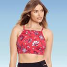 Women's Slimming Control High Neck Lace-up Bikini Top - Beach Betty By Miracle Brands Red Floral