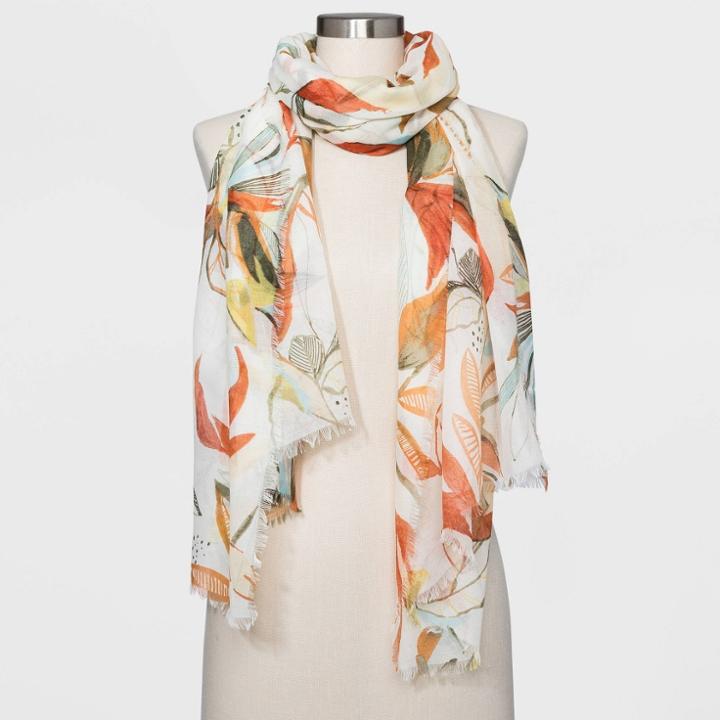 Women's Floral Oblong Scarf - A New Day Orange, Women's,