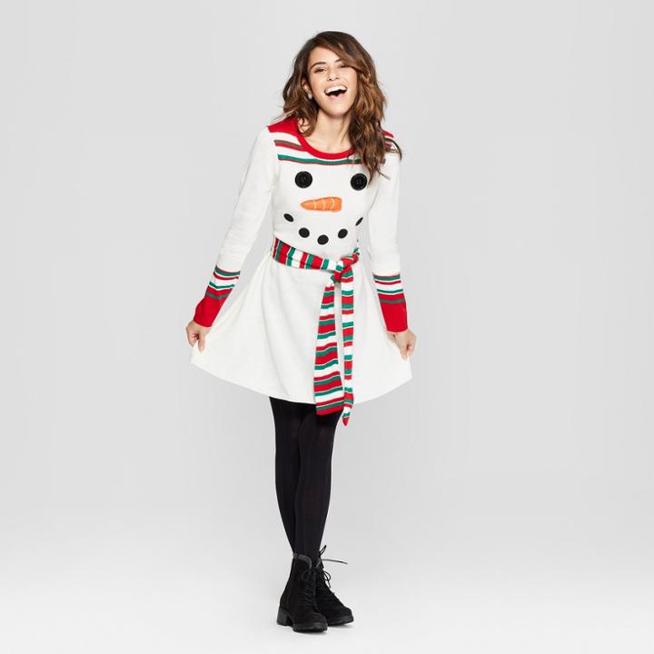 Women's Ugly Christmas Snowman Dress - Born Famous (juniors') White
