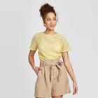Women's Short Sleeve Eyelet Top - A New Day Yellow
