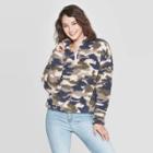 Women's Camo Print Weekend 1/4 Zip Long Sleeve Sherpa Cropped Sweatshirt - Grayson Threads (juniors') - Green