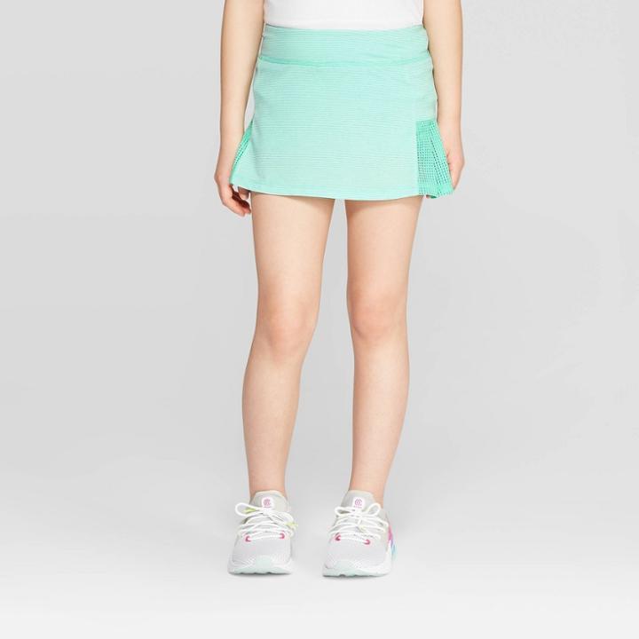 Girls' Striped Performance Skort - C9 Champion Green M, Girl's,