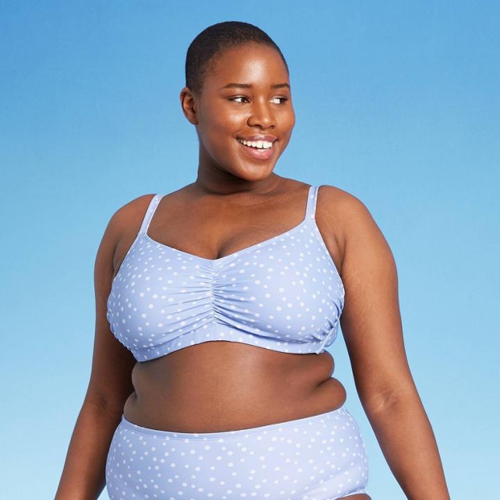 Juniors' Plus Size Cinch-front Bralette Bikini Top - Xhilaration Light Blue Dot Print