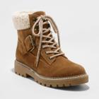 Women's Susan Microsuede Sherpa Lace-up Fashion Boots - Universal Thread Cognac
