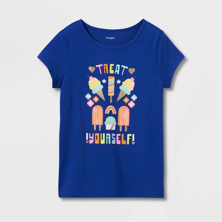 Girls' Adaptive 'treat Yourself' Short Sleeve T-shirt - Cat & Jack Royal Blue