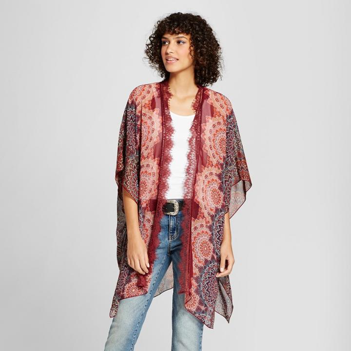 Women's Eyelash Lace Trim Kimono - Xhilaration Navy (blue)