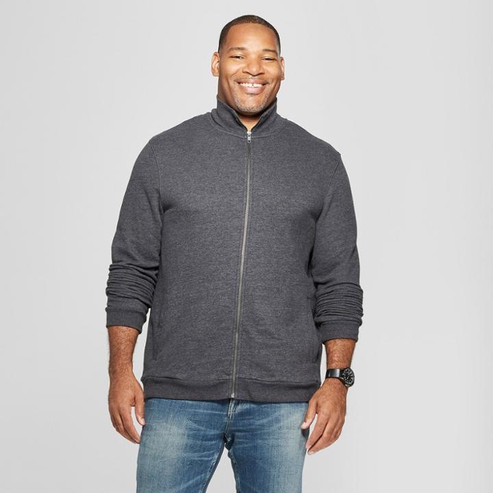Men's Tall Regular Fit Long Sleeve Mock Collar Fleece Zip-up Sweatshirt - Goodfellow & Co Charcoal (grey)