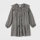 Girls' Plaid Woven Long Sleeve Dress - Cat & Jack Cream/black