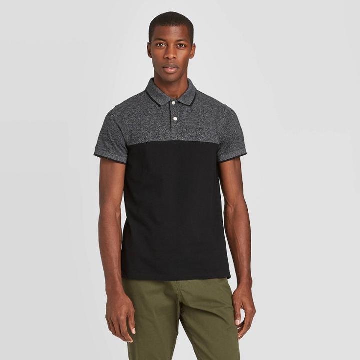 Men's Color Block Slim Fit Short Sleeve Pique Polo Shirt - Goodfellow & Co Black S, Men's,