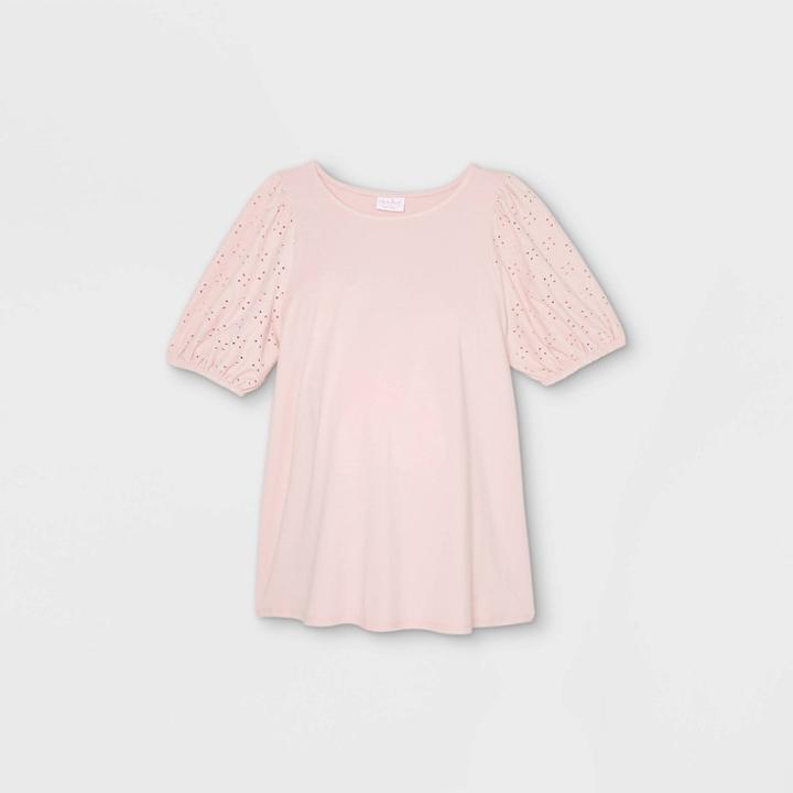 Maternity Eyelet Short Sleeve Knit Blouse - Isabel Maternity By Ingrid & Isabel Pink