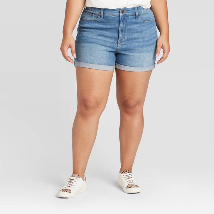 Women's Plus Size High-rise Midi Jean Shorts - Universal Thread Medium Wash 14w, Women's, Blue