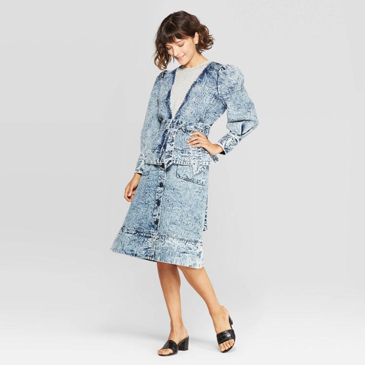 Women's Puff Long Sleeve Open Front Jacket - Who What Wear Denim Blue