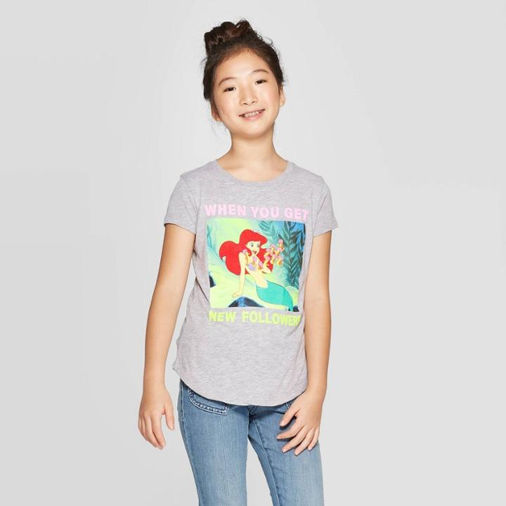 Petitegirls' Disney Princess Ariel Followers Short Sleeve T-shirt - Heather Gray