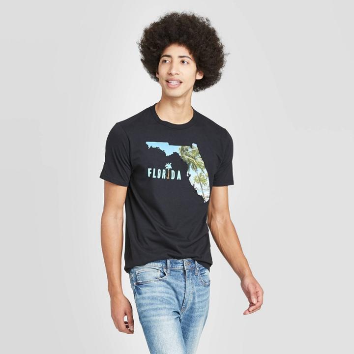 Men's Short Sleeve Crewneck Florida State Photo Graphic T-shirt - Awake Black S, Men's,