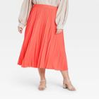 Women's Plus Size Midi Pleated A-line Skirt - A New Day Coral