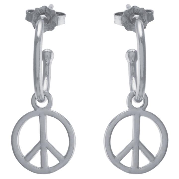 Distributed By Target Women's Sterling Silver Peace Sign Charm Hoop Earrings
