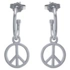 Distributed By Target Women's Sterling Silver Peace Sign Charm Hoop Earrings