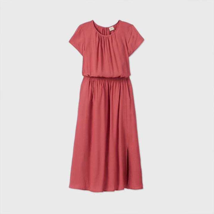 Women's Short Sleeve Cinched Waist Dress - A New Day Pink