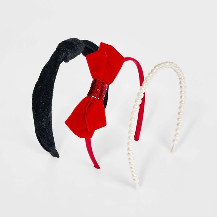 Girls' 3pk Pearl Velvet Headband Set - Cat & Jack