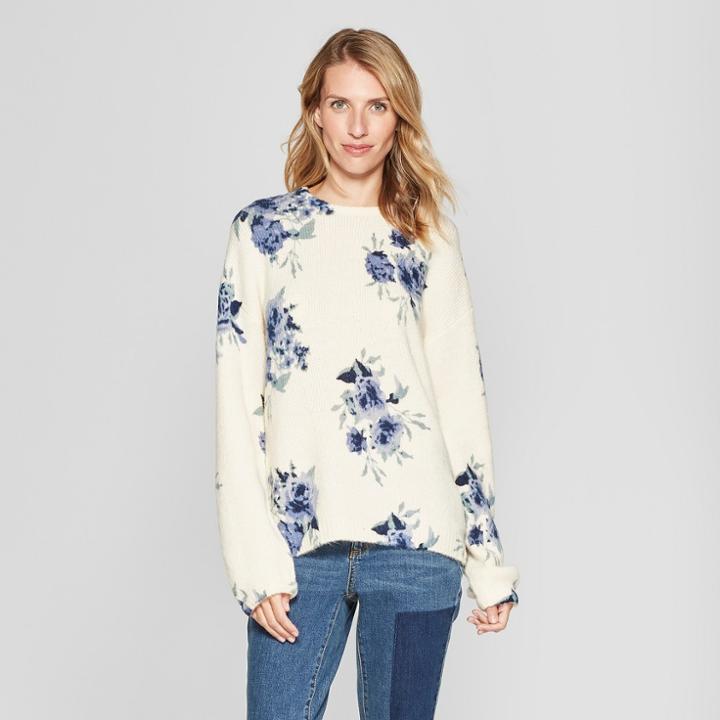 Women's Floral Print Long Sleeve Pullover - Knox Rose Ivory