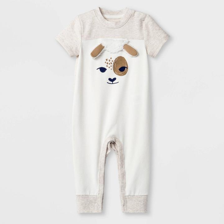 Petitebaby Boys' Short Sleeve Critter Romper - Cat & Jack Beige Newborn, Boy's