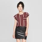 Women's Striped Short Sleeve Top - Lily Star (juniors') Wine/mauve/ivory