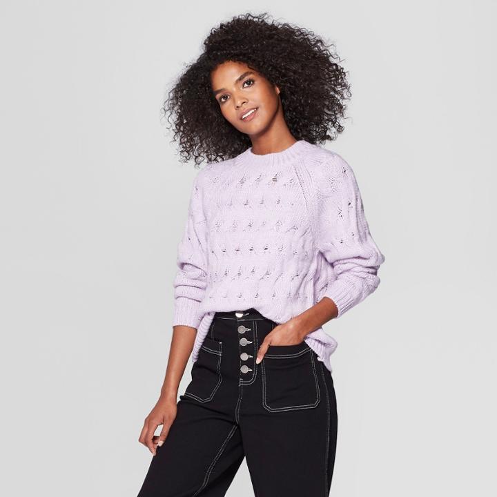 Women's Long Sleeve Crew Neck Cable Sweater - Who What Wear