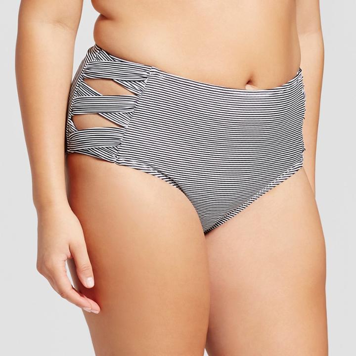 Women's Stripe High Waist Bikini Bottom - Xhilaration Black/white