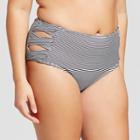 Women's Stripe High Waist Bikini Bottom - Xhilaration Black/white