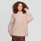 Women's Long Sleeve Mock Turtleneck Pullover Sweater - A New Day Blush