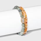 Semi-precious Aventurine And Labradorite With Recycled Metal Stretch Bracelet Set 2pc - Universal Thread Red
