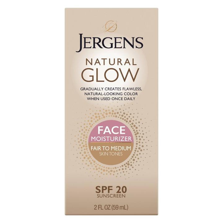 Jergens Natural Glow Face Moisturizer Fair To Medium Tone, Self Tanner, Daily Face Sunscreen - Spf