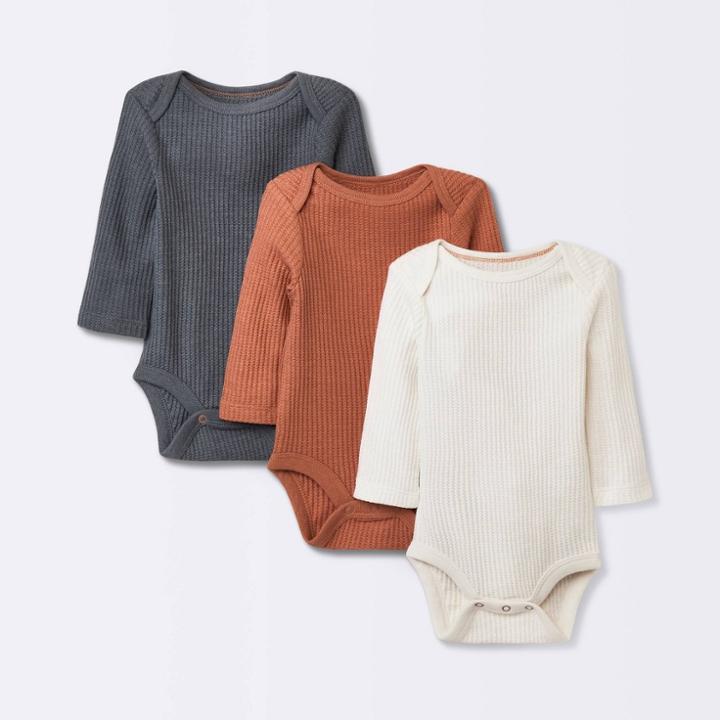 Baby 3pk Waffle Long Sleeve Bodysuit - Cloud Island Orange