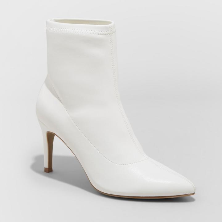 Women's Cady Stiletto Sock Booties - A New Day White