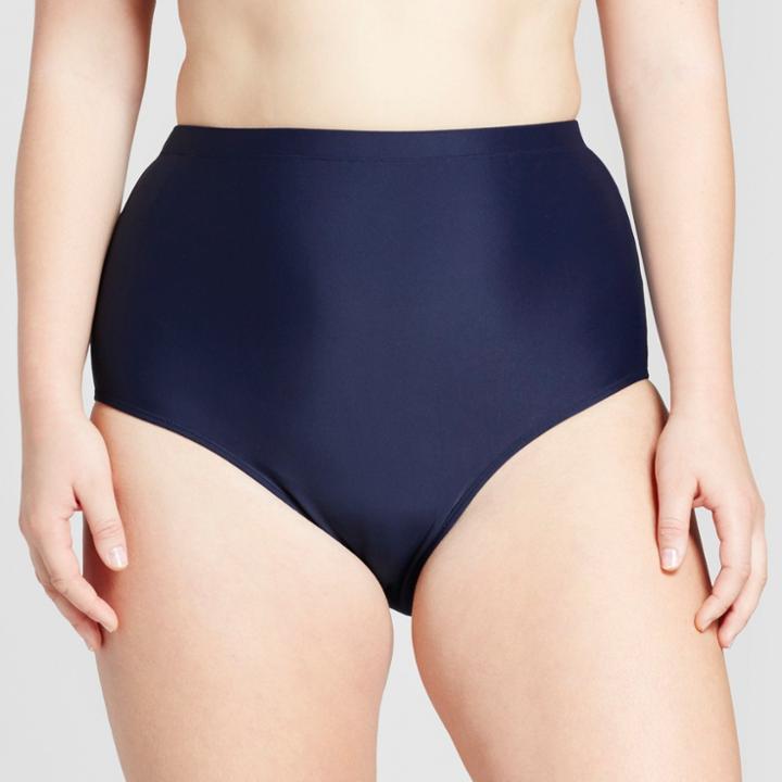 Costa Del Sol Women's Plus Size High Waist Bikini Bottom - Navy