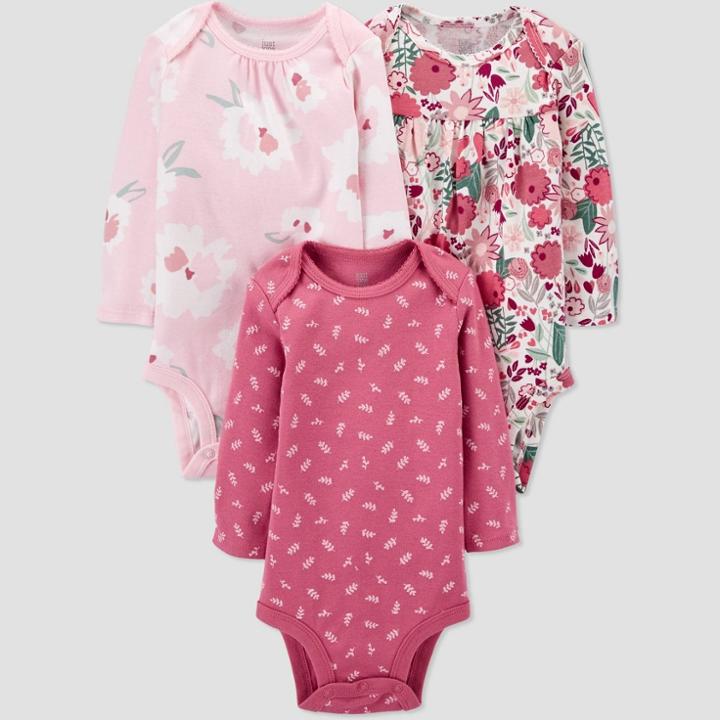 Baby Girls' 3pk Floral Bodysuit - Just One You Made By Carter's Pink/white