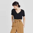 Women's Short Sleeve V-neck Cuff T-shirt - A New Day Black