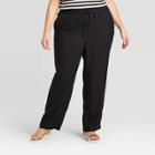 Women's Plus Size Straight Leg Ankle Length Linen Pants - Ava & Viv Black X, Women's