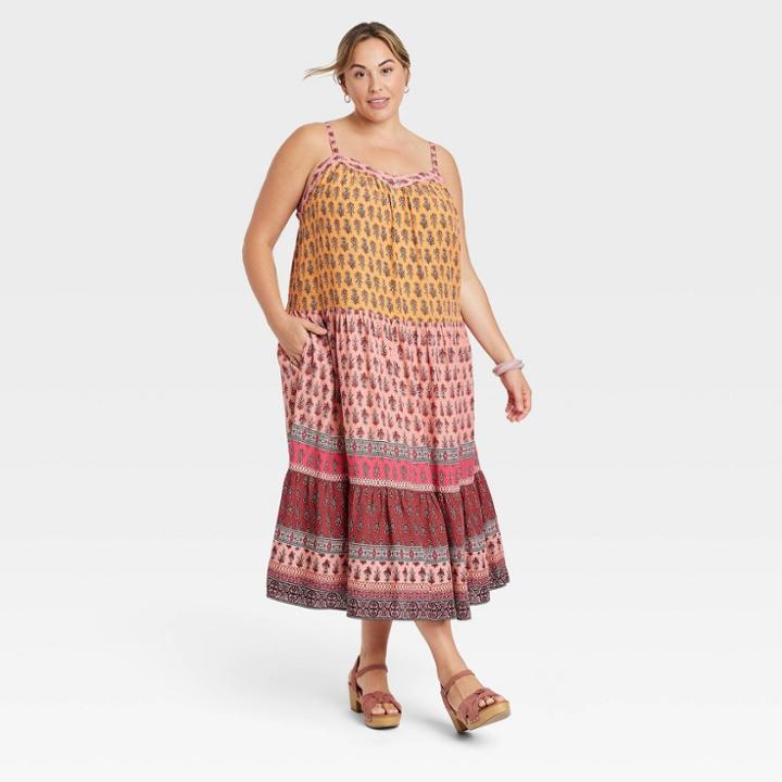 Women's Plus Size Sleeveless Tiered A-line Dress - Knox Rose Red