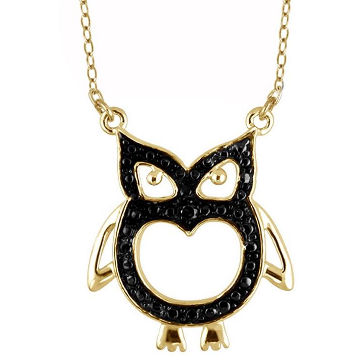 Target Women's Sterling Silver Accent Round-cut Black Diamond Pave Set Owl Pendant - Yellow
