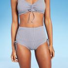 Women's Gingham Side Cinch High Waist Bikini Bottom - Kona Sol Navy