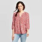 Women's Floral Print 3/4 Sleeve V-neck Blouse - Knox Rose Red