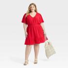 Women's Plus Size Flutter Short Sleeve Gauze A-line Dress - Knox Rose Rebel Red